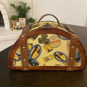 VTG 70s Travel European Passport Stamps Wooden Decorative Box Bag